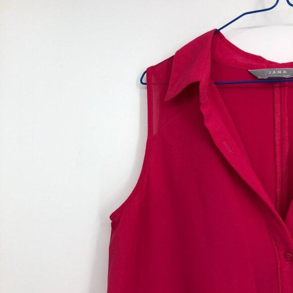 Jana Italy hot pink sleeveless layered high low collared blouse SP - Picture 10 of 15
